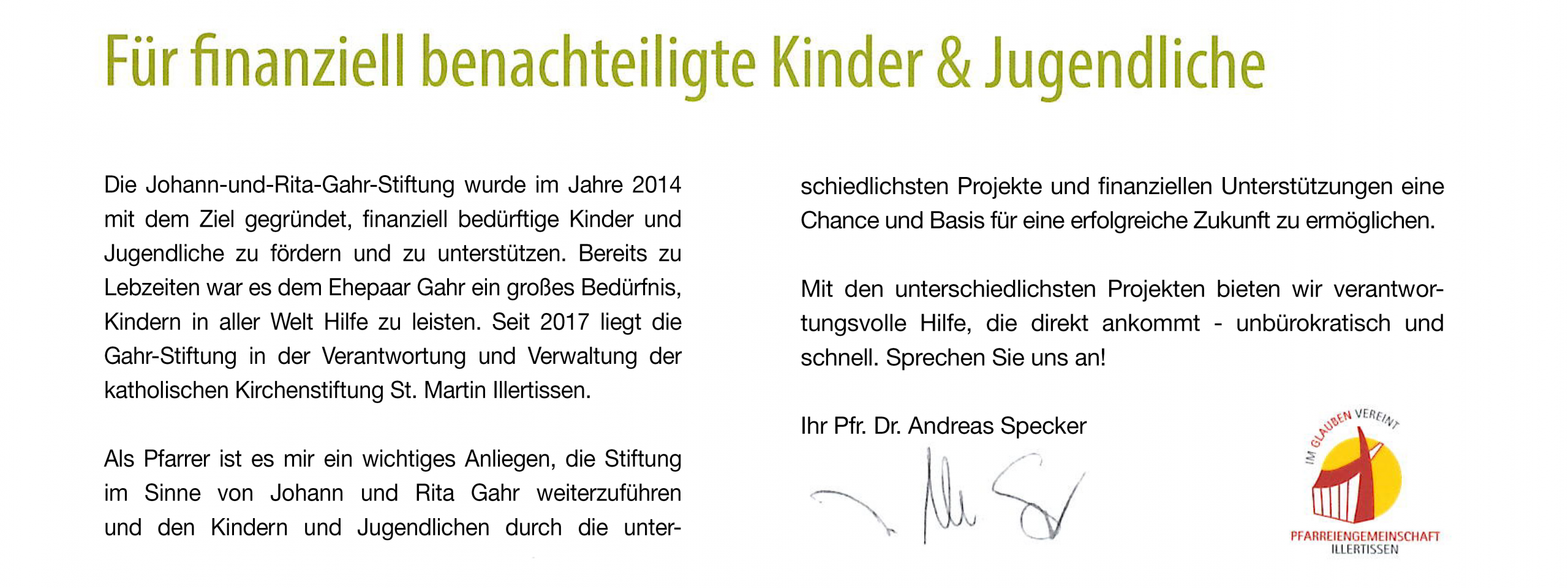 Johann u. Rita Gahr-Stiftung (Unterstützung finanziell benachteiligter Kinder und Jugendlicher)