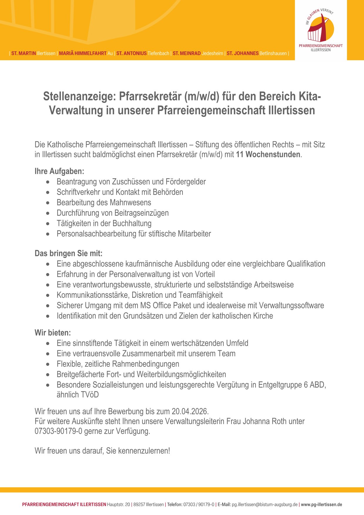 Stellenanzeige KiTa Verwaltung